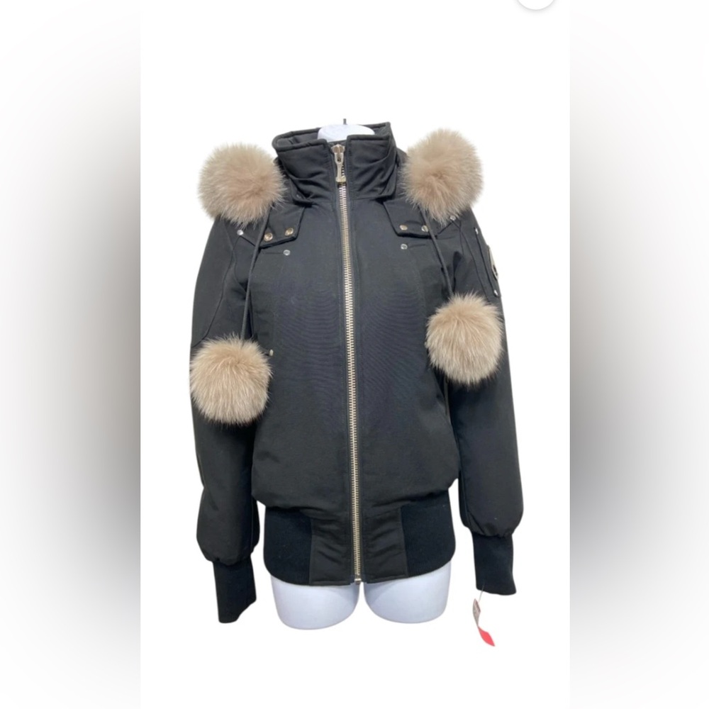 Moose Knuckles Size S Black Nylon Blue Fox Zip Puffer Coat / Jacket